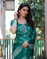 Classic Bandhej Design Green Color Silk Saree